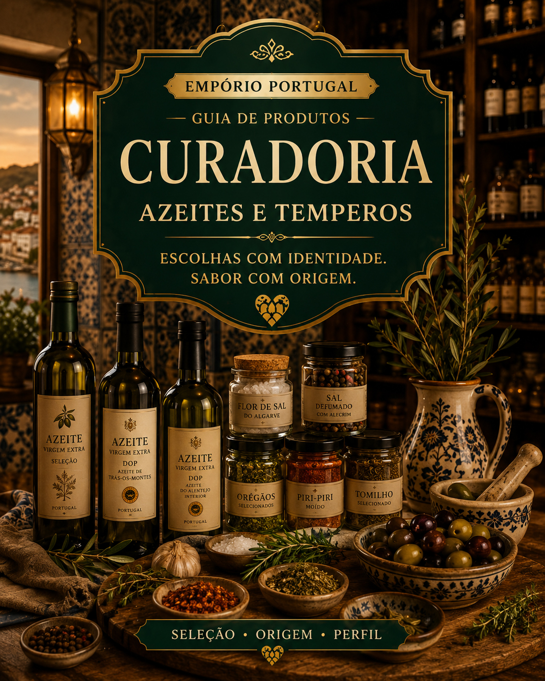 Curaduría editorial de aceites y especias portugueses — olivar al lagar